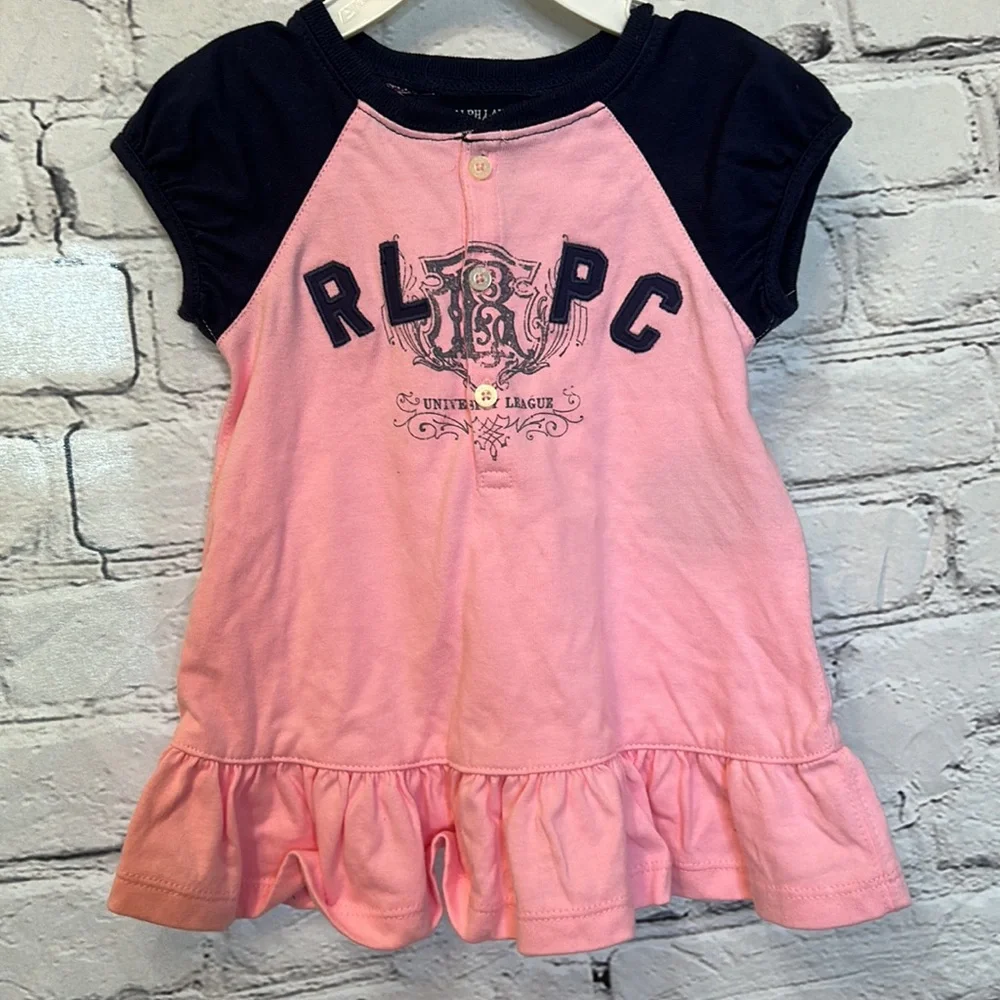 Ralph Lauren Pink & Blue Girl’s Dress Size 9 Months Like New Condition